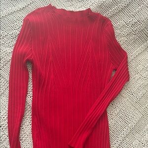 Red Ribbed Long Sleeve Sweater Dress